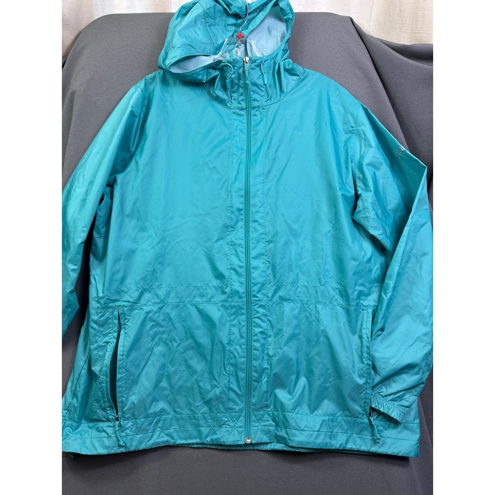 Columbia Women Teal Blue Lightweight Hooded Windbreaker Jacket Full Zip Size 1X